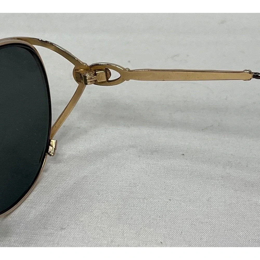 Vintage Gold Metal Oval Sunglasses with Tortoise Temples and Case